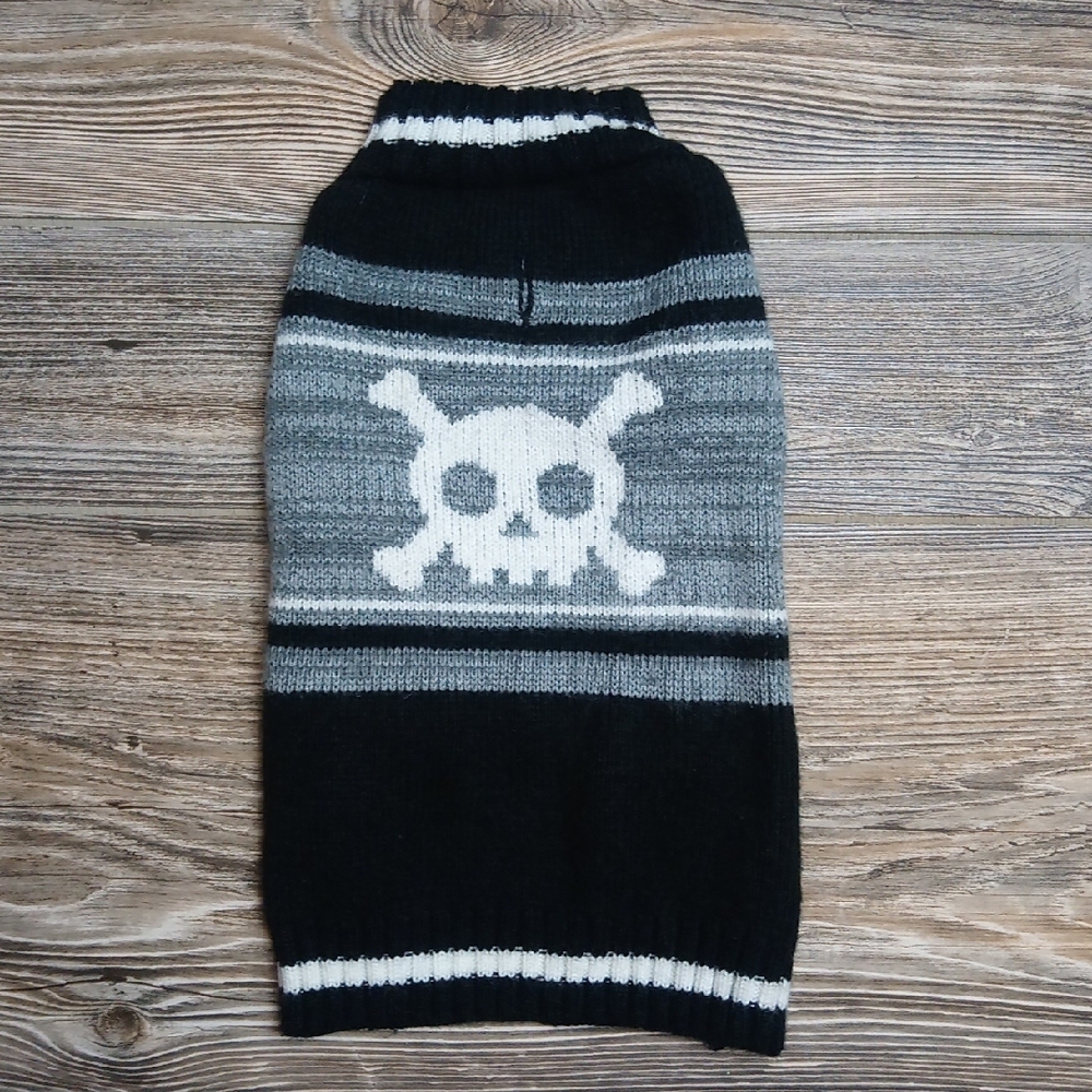 Small Medium Dog Sweater Skull Bones Leash Slit